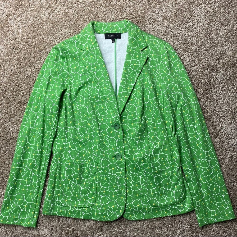 Talbots Green Floral Print Knit Blazer M